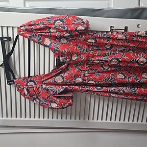 House Of Harlow 1960 Puff Sleeves Floral Midi Dress Red Ruffle Size XL